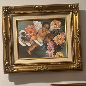 Gold Framed Angelic Floral Art Painting